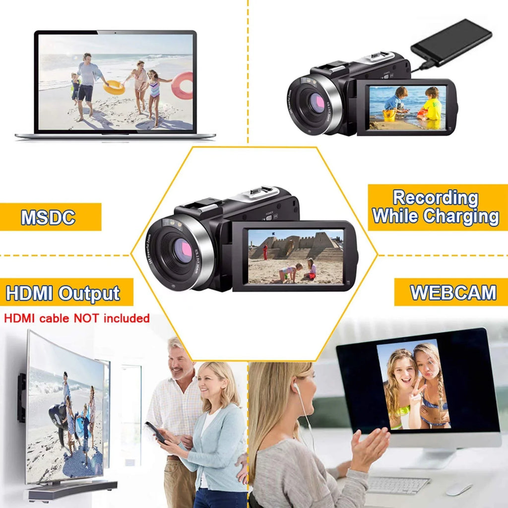 MARVUE Digital Video Camera Camcorder Full HD 2.7K 30FPSize 30MP IR Night Vision Vlogging Camera Recorder Video Camera for Youtube