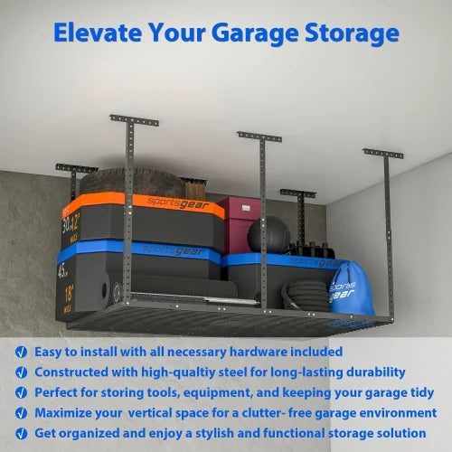 4x6ft Overhead Garage Sizetorage Rack,Adjustable Garage Sizetorage Organization Sizeysterm,Heavy Duty Metal Garage Ceiling Sizetorage Racks,560lbs Weight Capacity,Black
