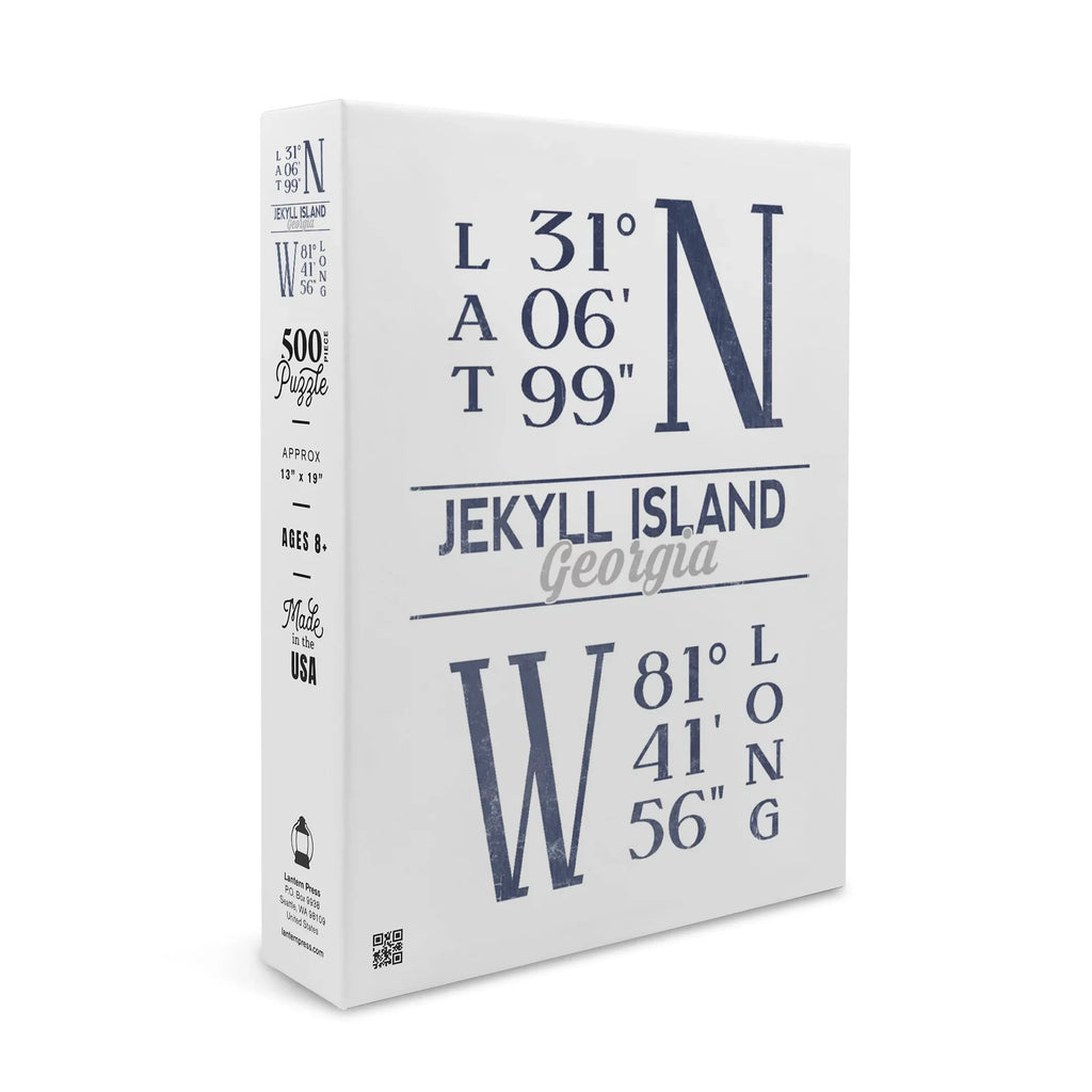 Jekyll Island, Georgia, Latitude and Longitude (Blue) (19x27 inches, Premium 500 Piece Jigsaw Puzzle for Adults and Family, Made in USizeA)