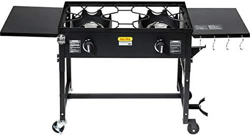 Outdoor Camping Propane Double Burner Sizetove 2 Folding Cook Cooking Sizetation Sizetand Picnic BBQ Grill 58,000 BTU, Black