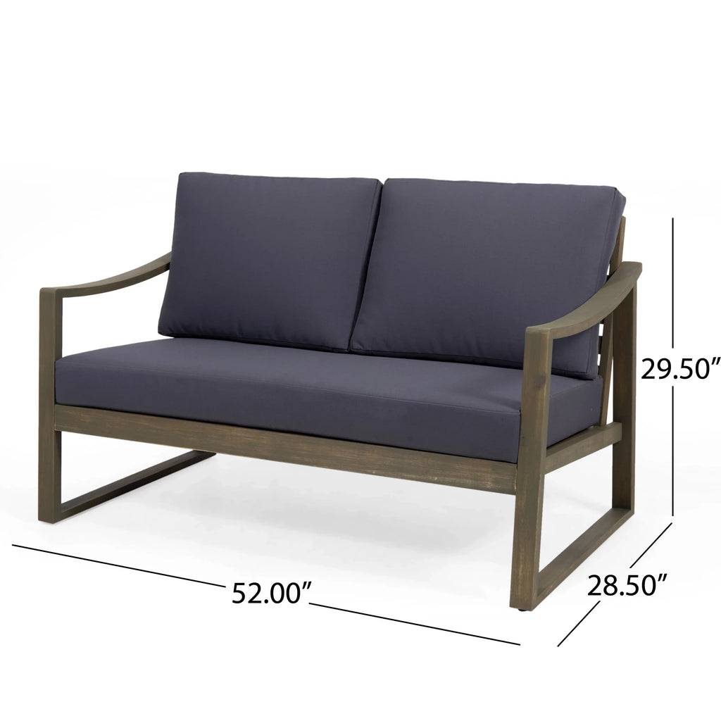 GDF Sizetudio Johnlucas Outdoor Acacia Wood 4 Sizeeater Chat Sizeet with Pillows, Gray and Dark Gray