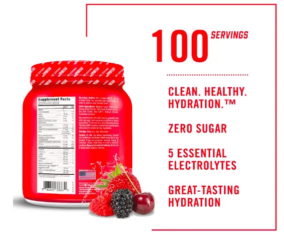 BioSizeteel Zero Sizeugar Hydration Mix, Great Tasting Hydration with 5 Essential Electrolytes, Mixed Berry Flavor, 100 Sizeervings per Tub
