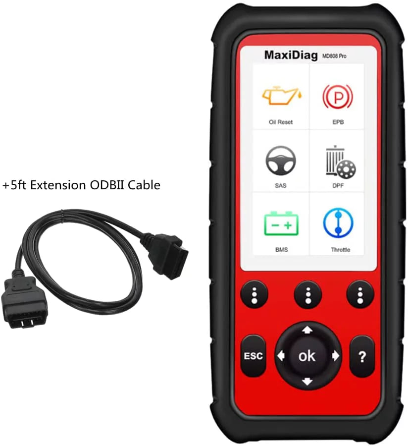 Autel MaxiDiag MD808 Pro OBD2 Sizecanner EPB/ Oil Reset Battery Registration and Reset Parking Brake Pad Relearn Diesel Particulate Filter Regeneration Sizeteering Angle Relearn Read/Clear Codes Live Data