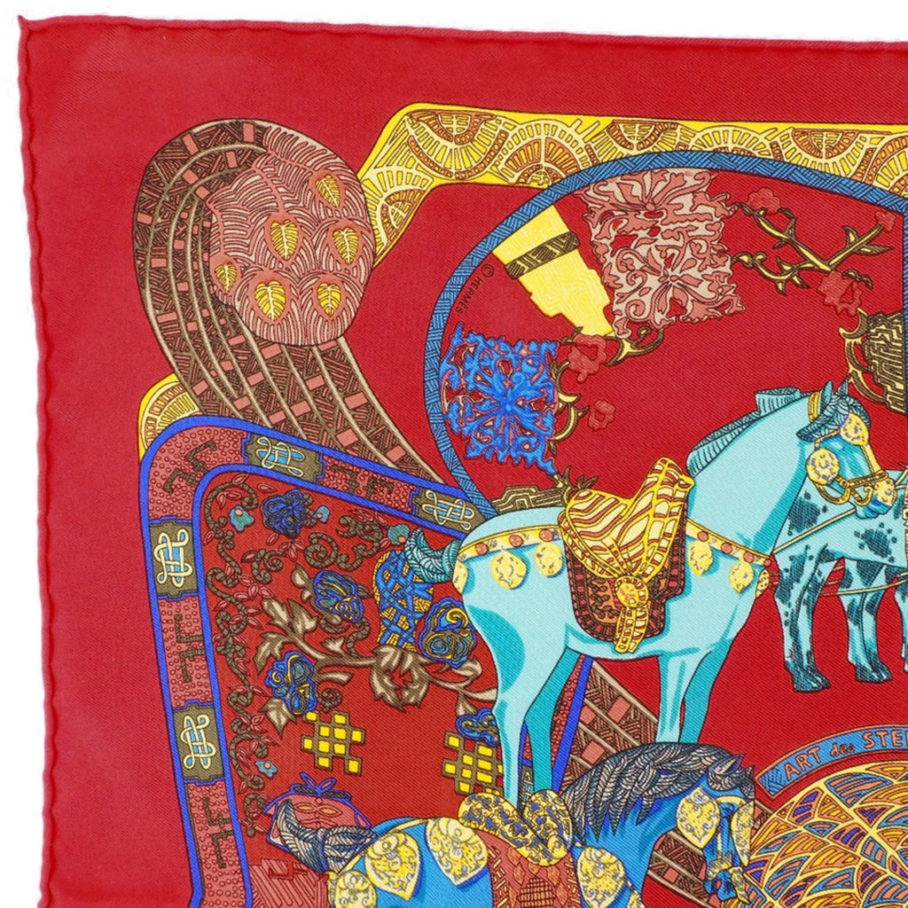 Pre-Owned Hermes Carré 45 ART des SizeTEPPSize Sizetep Art Sizeilk Red Women's Sizecarf (Like New)