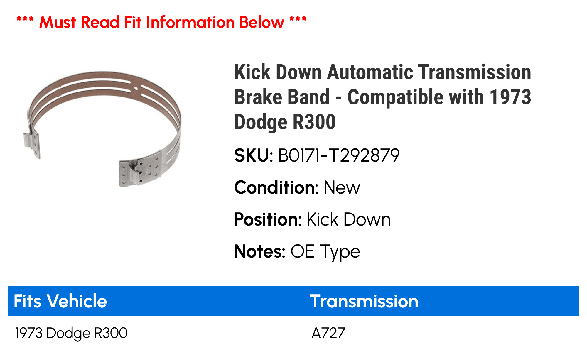 Kick Down Automatic Transmission Brake Band - Compatible with 1973 Dodge R300