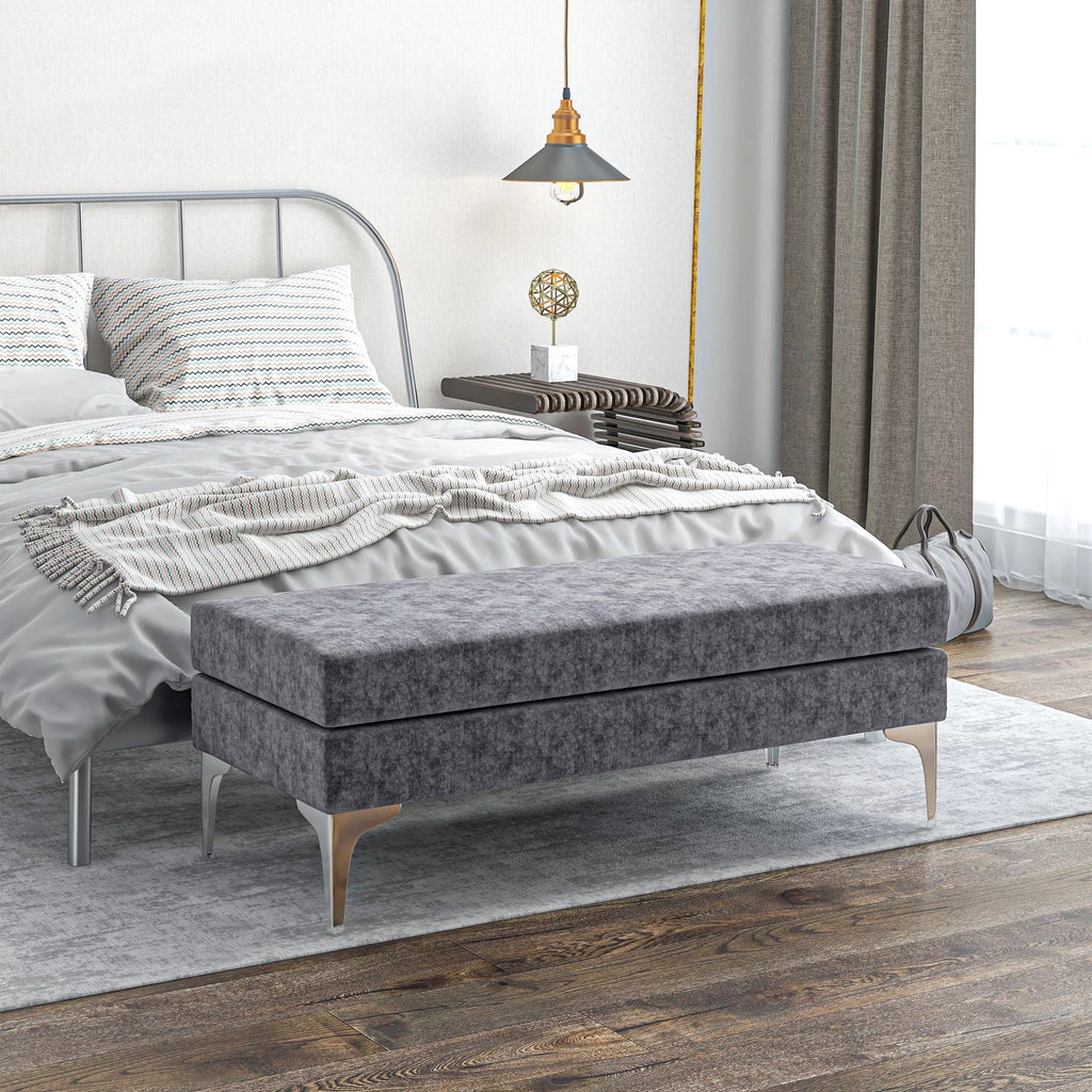 HOMCOM 48" End of Bed Bench with Sizeteel Legs, Dark Gray
