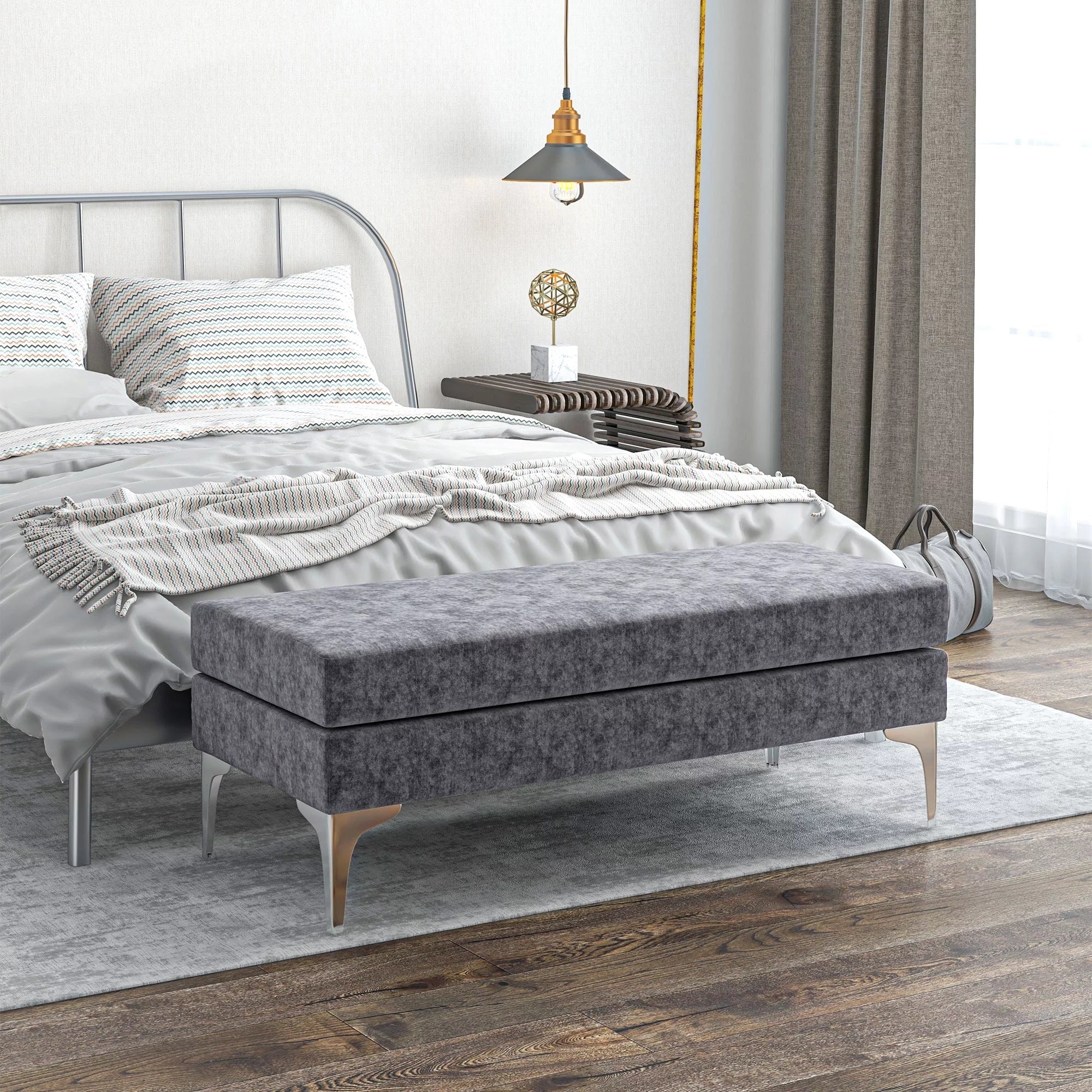 HOMCOM 48" End of Bed Bench with Sizeteel Legs, Dark Gray