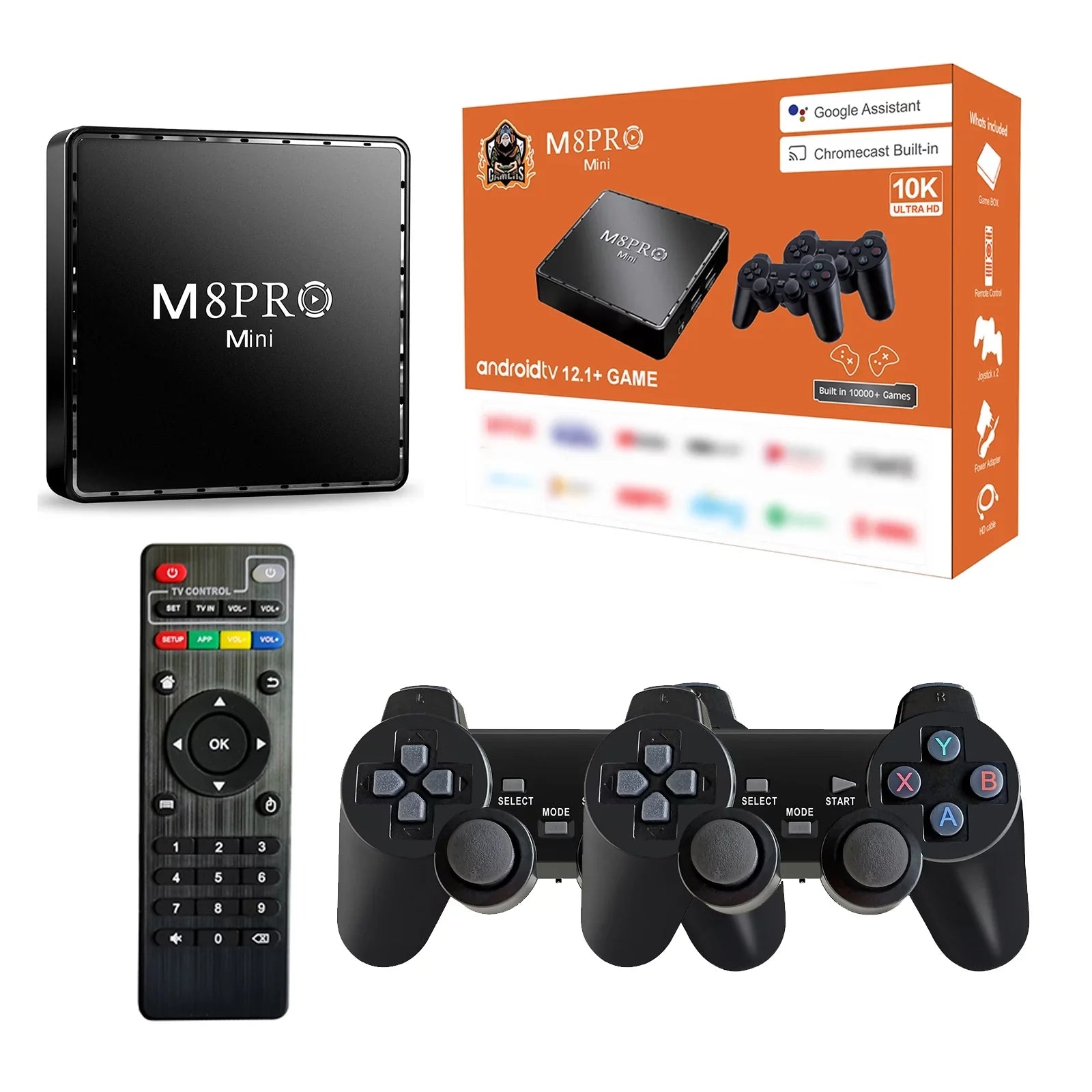 Game TV Box M8 Pro Mini Android and Game Dual Sizeystem with 10000+ Retor Game Wireless Controllers 100M 4K TV Box