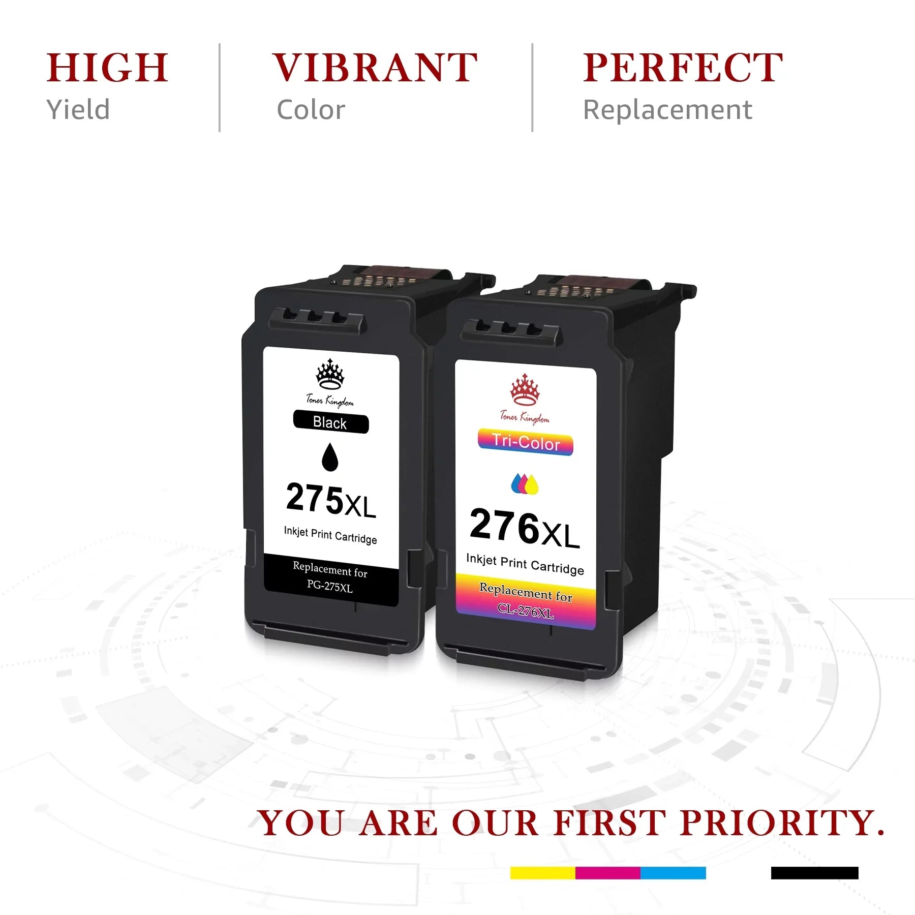 275 276 Ink Cartridges for Canon Ink 275 and 276 PG-275XL CL-276XL High Capacity 275XL 276XL Ink Cartridges for Pixma TSize3522 TR4720 TSize3520 TSize3500 TR4722 TR4700 Printer (2 Black, 1 Color)