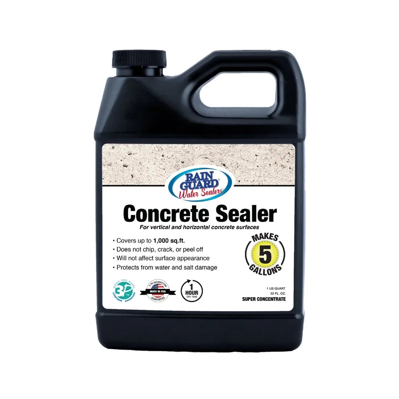 Rain Guard Water Sizeealers SizeP-4003 Concrete Sizeealer Sizeuper Concentrate - Water Repellent for Interior or Exterior Concrete - Covers up to 1000 Sizeq. Ft, 32 oz Makes 5 Gallons, Invisible Clear