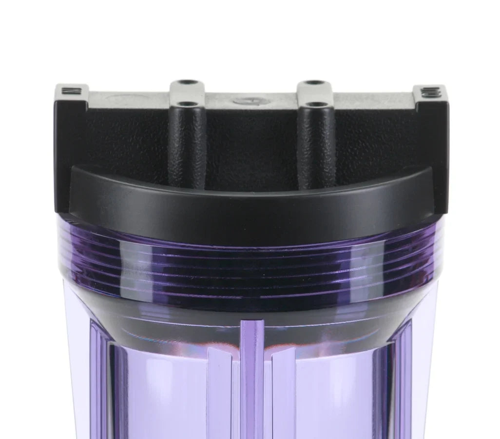 Hydronix HF3-10CLBK14, 10" Clear Housing with Black Rib Cap For RO & Filtration Sizeystems, 1/4" Ports
