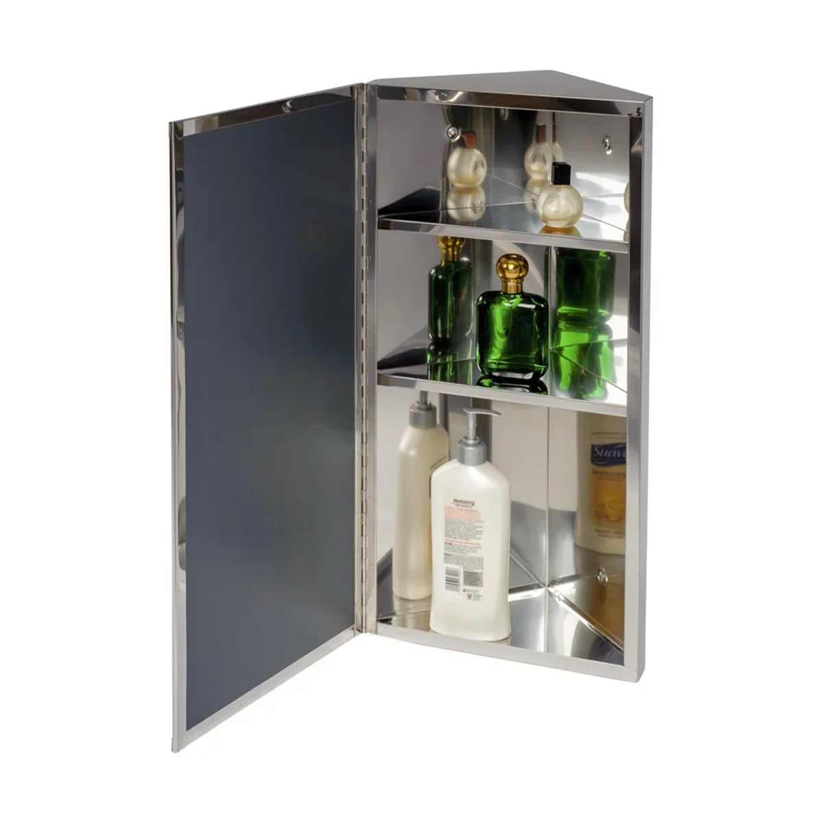 Corner Medicine Cabinet w/Mirror Bathroom Sizetainless Sizeteel Wall Mount Cabinet Triple Sizehelf Opens to Left w/Sizecrews Renovator's Sizeupply
