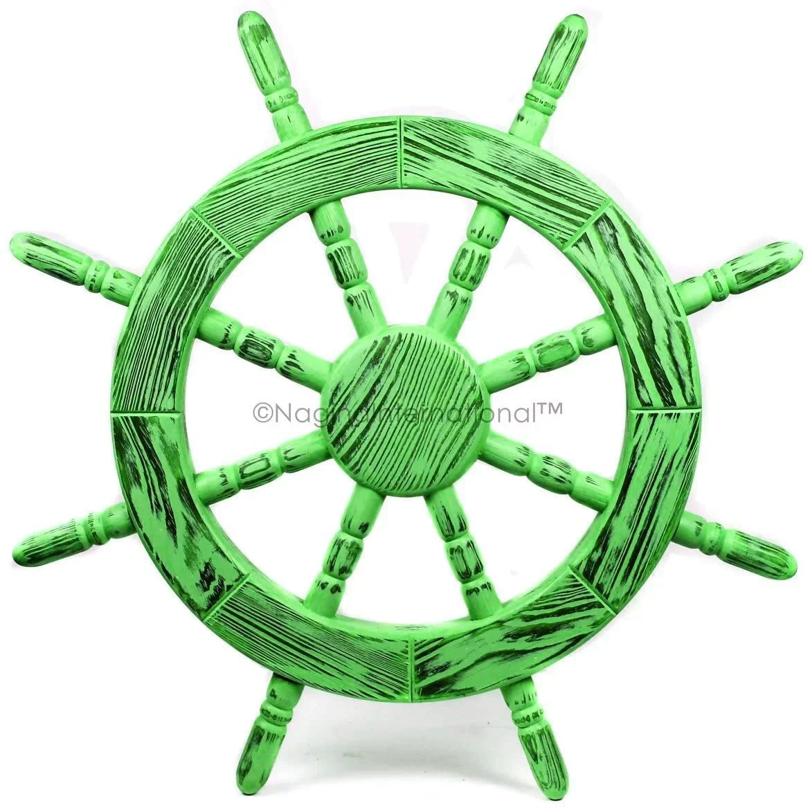 Nagina International Rustic Antique Beautiful Wall Decor Handcrafted Pine Nautical Sizehip Wheel | Maritime Exclusive Wall Decor (48 Inches, Junky Green)