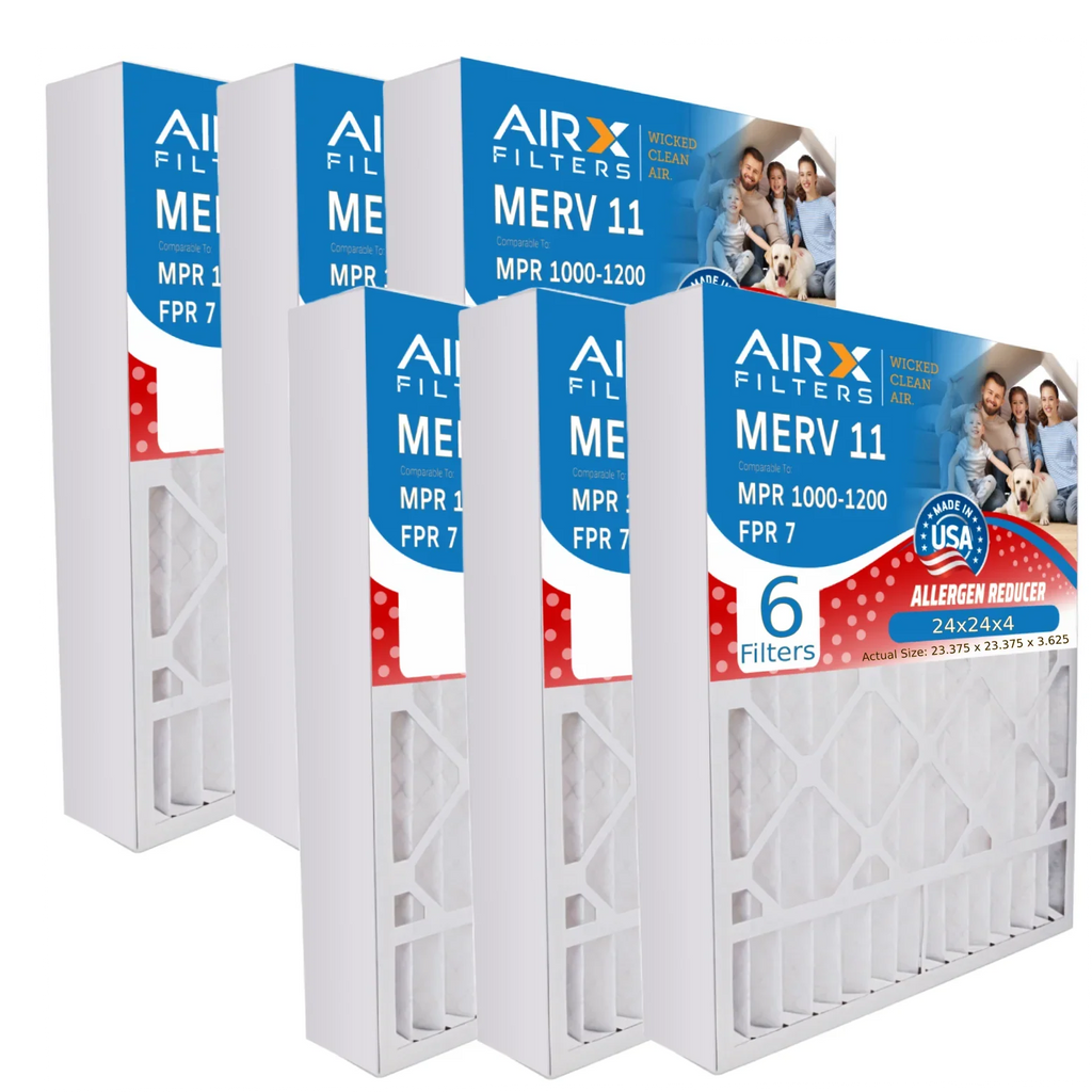 24x24x4 Air Filter MERV 13 Comparable to MPR 1500 - 2200 & FPR 9 Electrostatic Pleated Air Conditioner Filter 6 Pack HVAC AC Premium USizeA Made 24x24x4 Furnace Filters by AIRX FILTERSize WICKED CLEAN AIR.