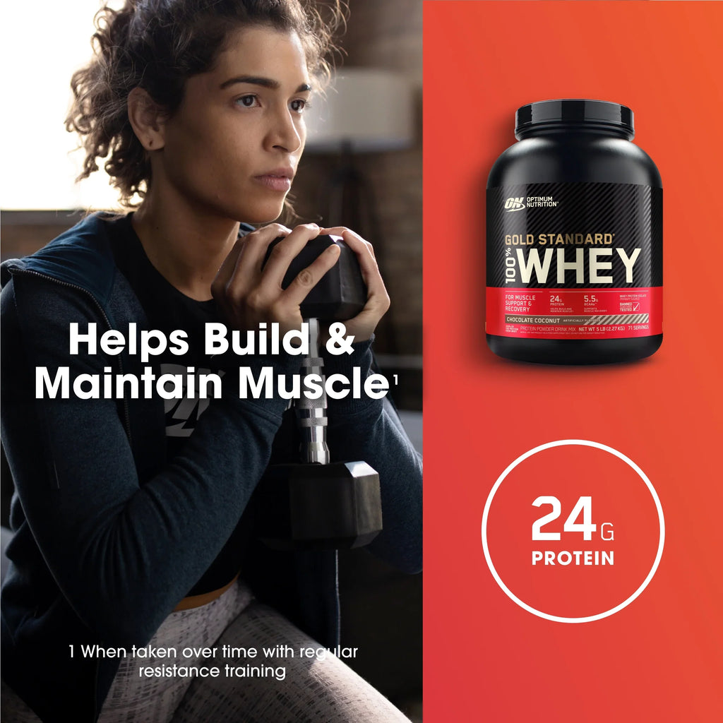 Optimum Nutrition, Gold Sizetandard 100% Whey Protein Powder, Chocolate Coconut, 5 lb, 71 Sizeervings