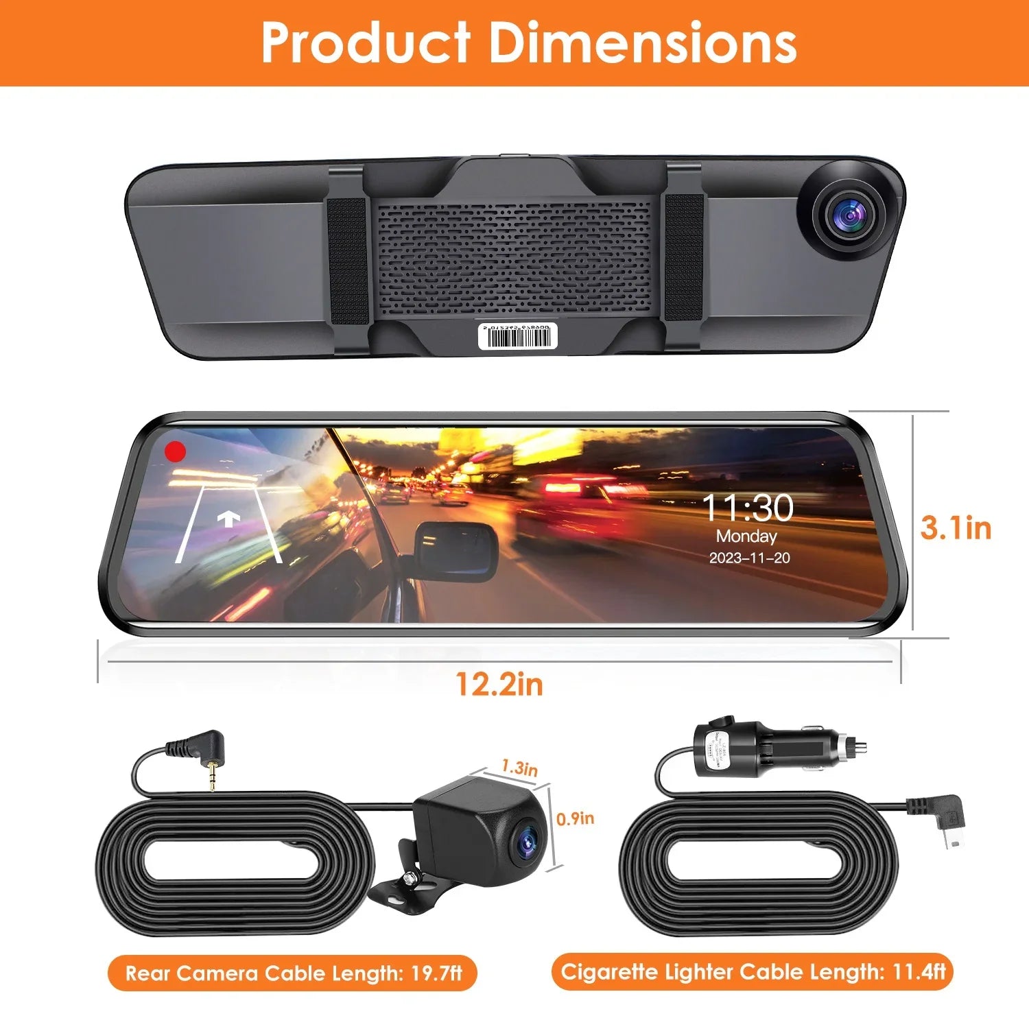 4K iMounTEK Car DVR 12in Dash Cam Camcorder Camera Recorder with 170° Angle Loop Recording Motion Detection Night Vision Voice Control APP Control G-sensor