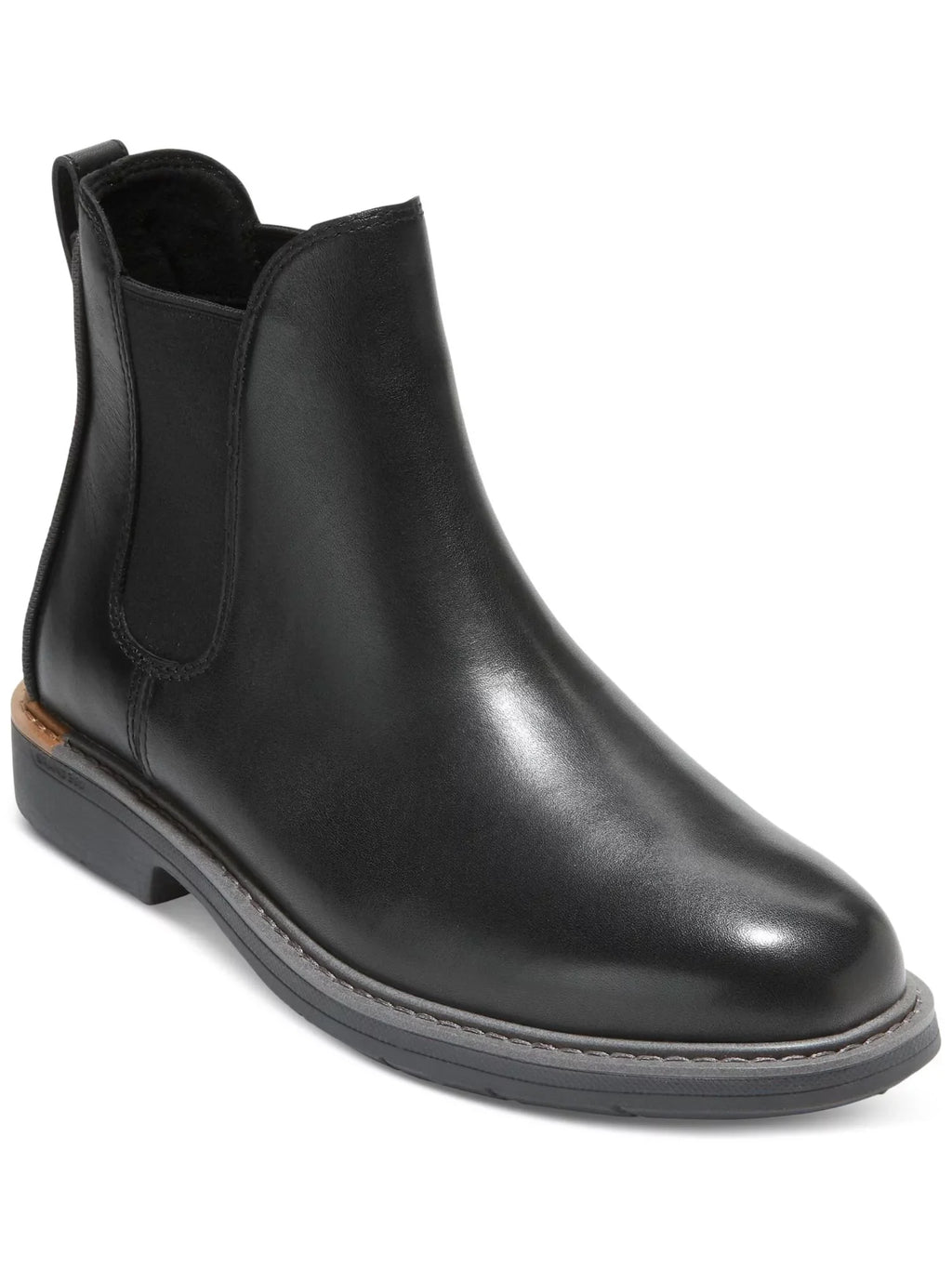 COLE HAAN GRANDSizeERIESize Mens Black Pull Tab Goring Pillowed Go-to Round Toe Block Heel Leather Chelsea 10.5 M