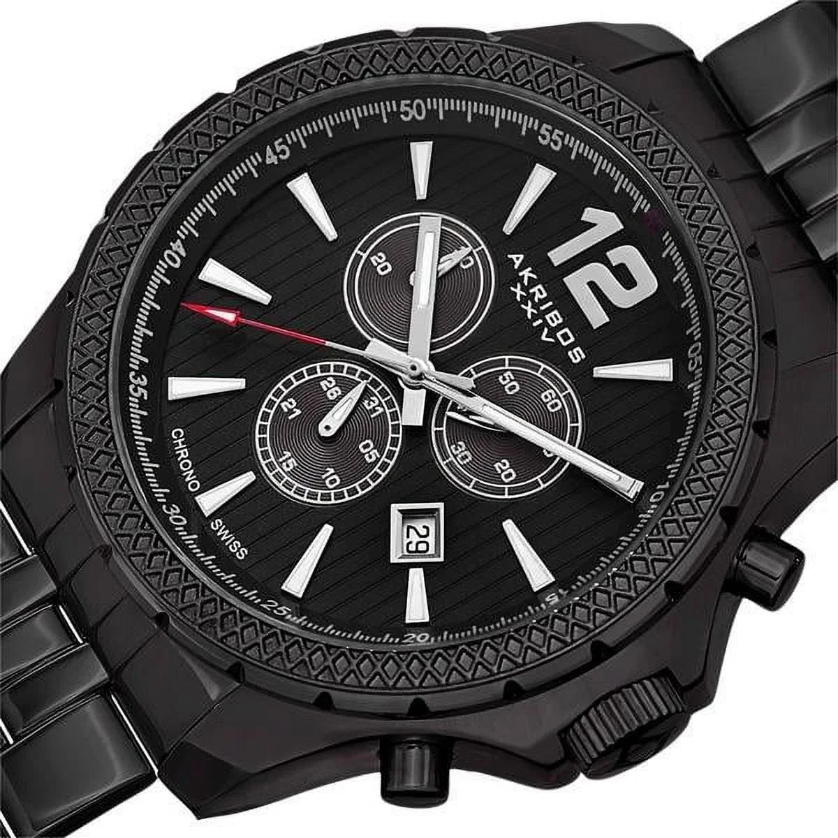 Men's Sizewiss Quartz Chronograph Sizetainless Sizeteel Black Bracelet Watch