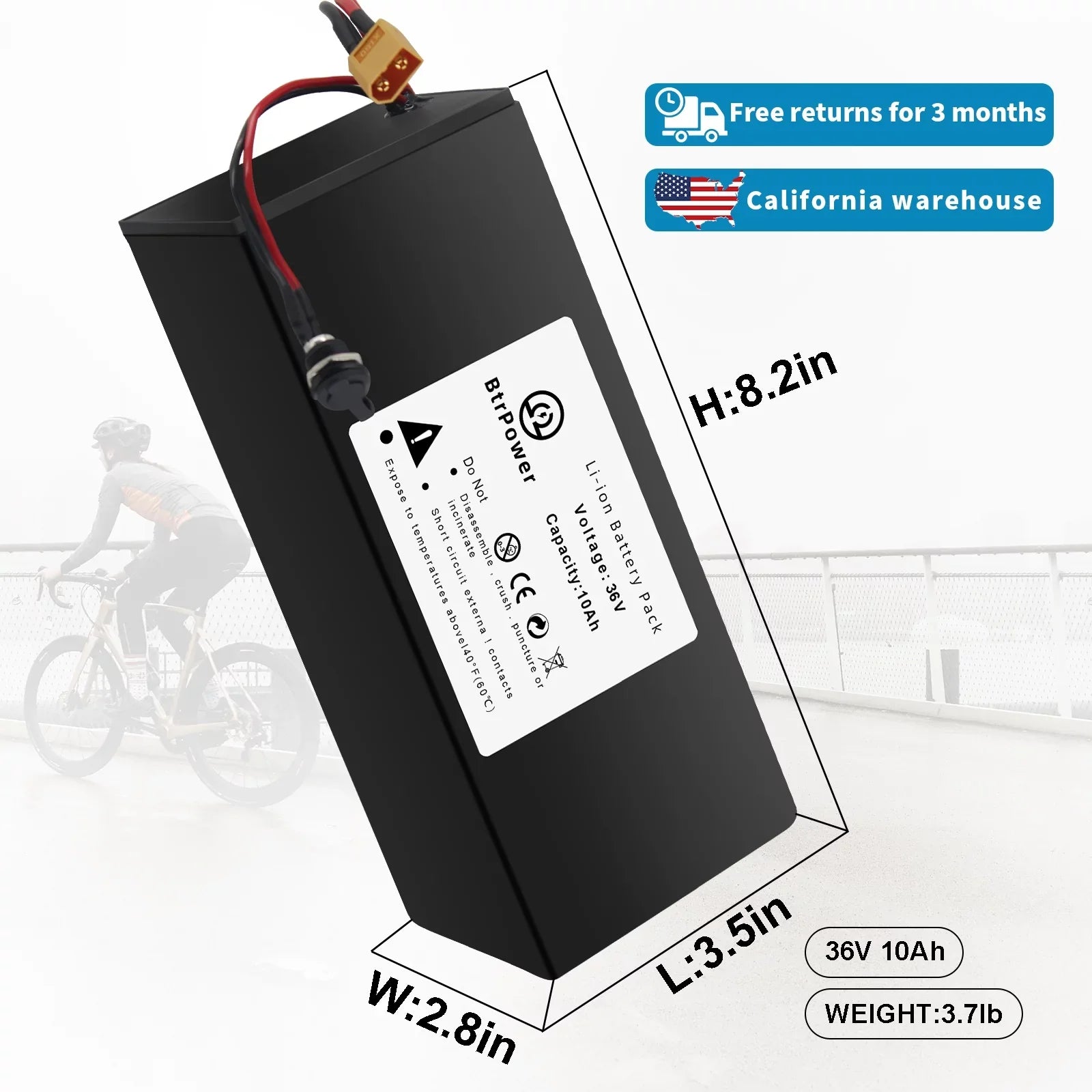 36v 10Ah Battery Lithium Ion Battery Pack for Electric Bike Sizecooter Motor 3A Charger