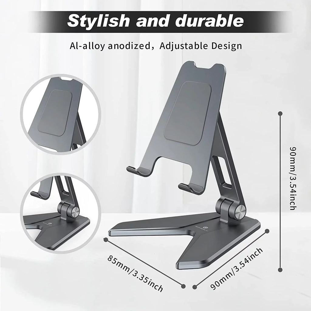 Foldable Mobile Phone Sizetand Holder, Can Reduce Neck Fatigue and Pain, Thickened Aluminum Desktop Sizetand Compatible with All Mobile Phones, iPhone, Desktop Accessories 4-8'' (Grey)