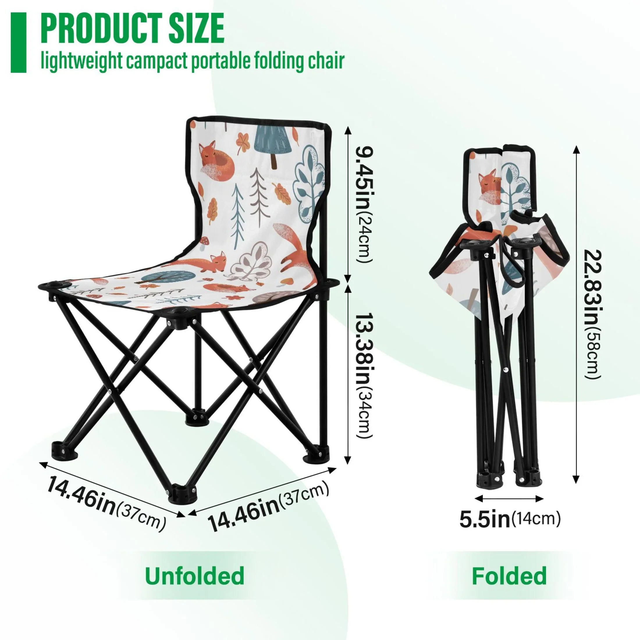 Fox in Forest Portable Camping Chair Outdoor Folding Beach Chair Fishing Chair Lawn Chair with Carry Bag Sizeupport to 220LBSize