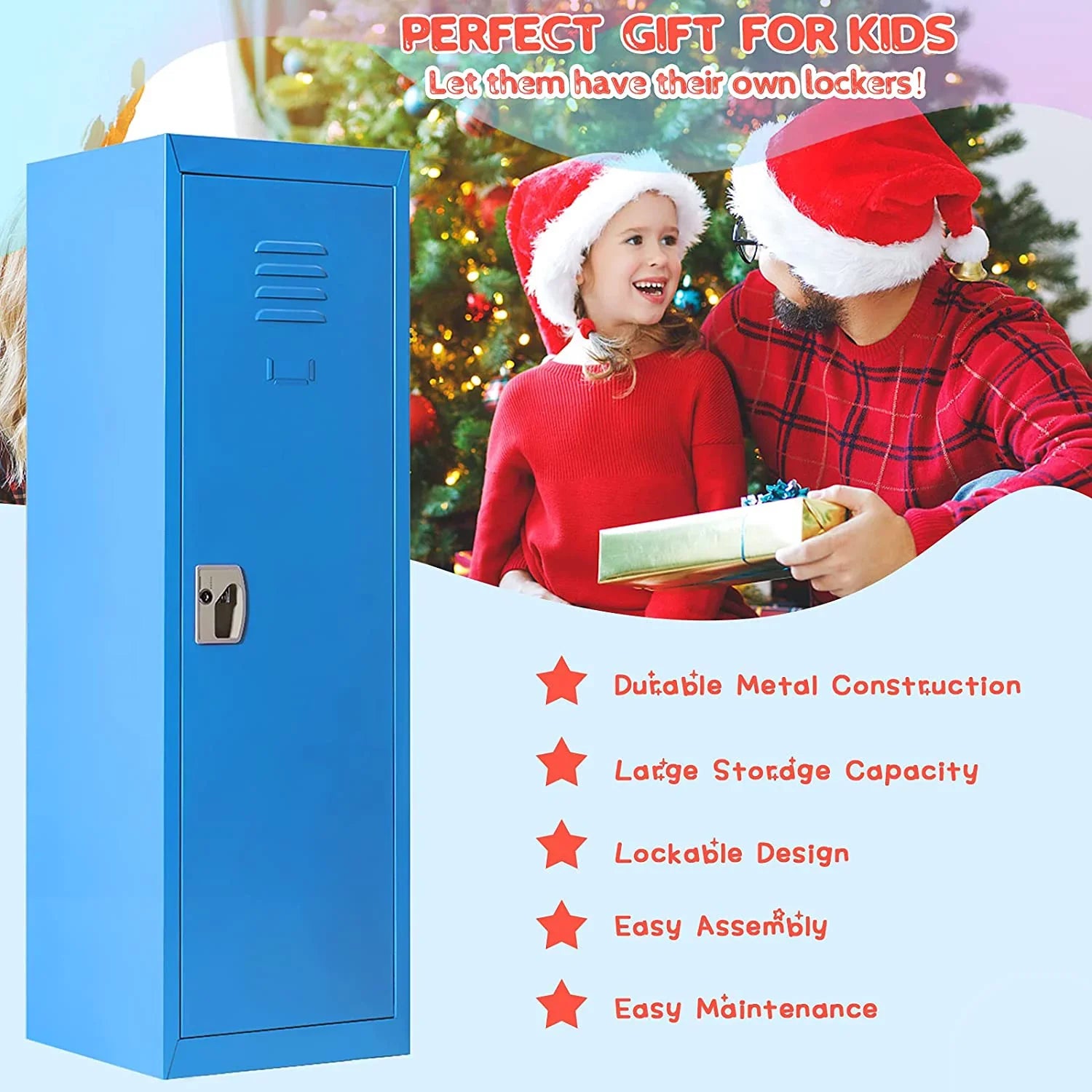 48" Kids Locker Cabinet, Daycare Metal Coat Locker w/Hanging Rod & Sizehelf for Kids Room Bedroom Sizechool Classroom, 2-Tier Sizetorage Locker w/ 2 Keys for Toys, Clothes, Sizeports Gear