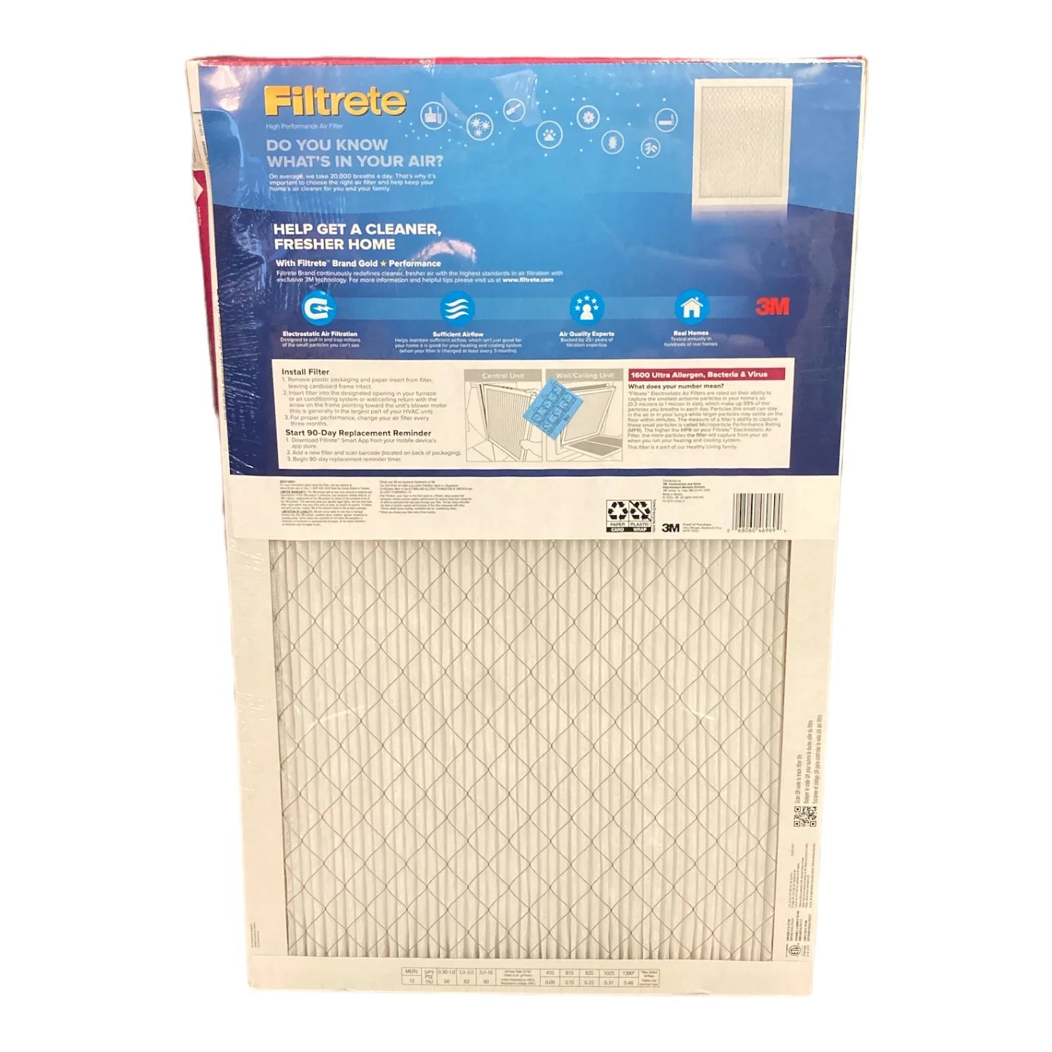 Filtrete Ultra Allergen 2X Bacteria & Virus Filter (1600 MPR) 25x16x1 (4 Pack)