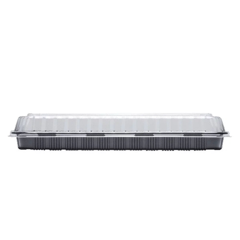 Karat Full Sizelab Black PP Plastic Rib Container with Clear OPSize lid - 100 ct