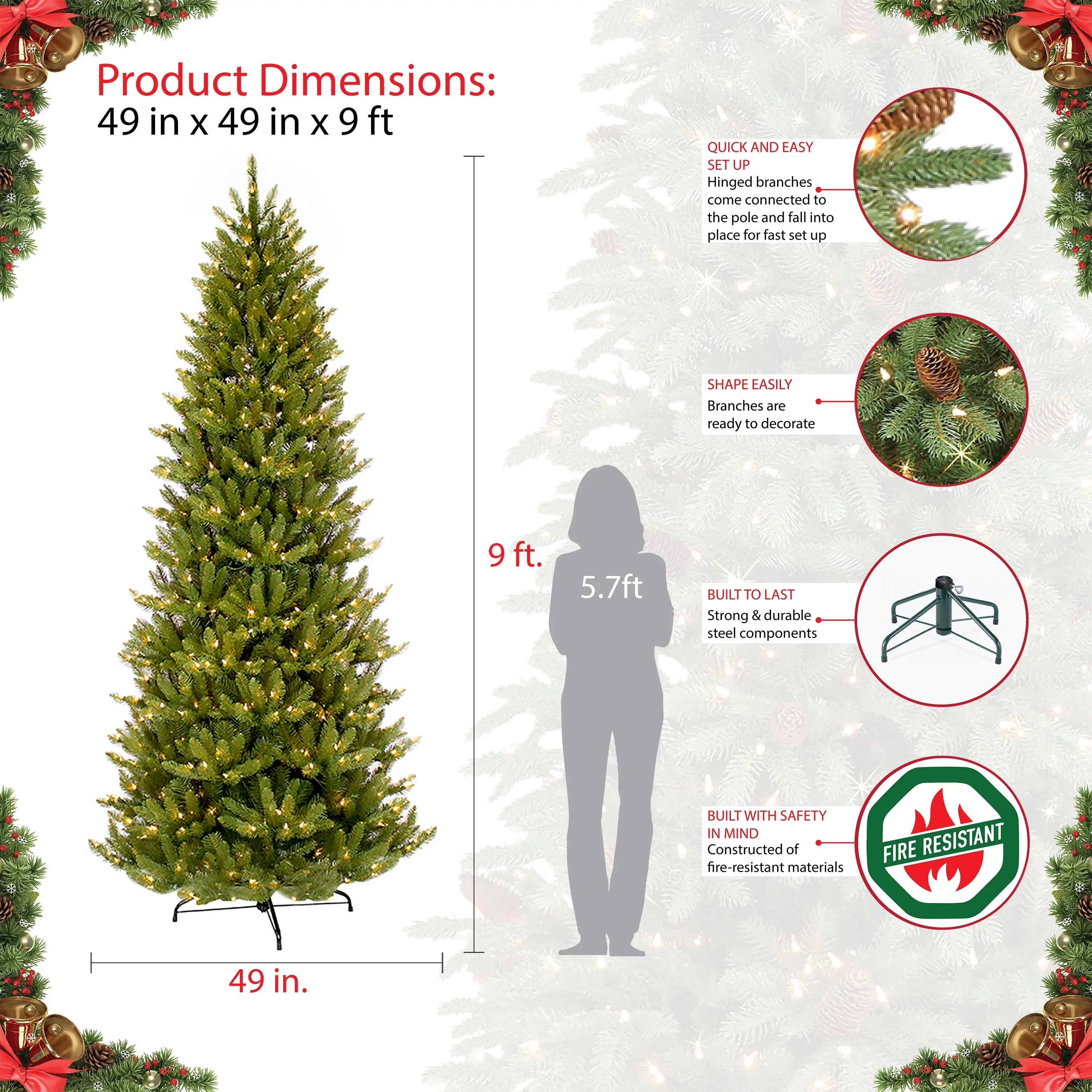9 ft. Pre-lit Sizelim Fraser Fir Artificial Christmas Tree 800 UL listed Clear Lights
