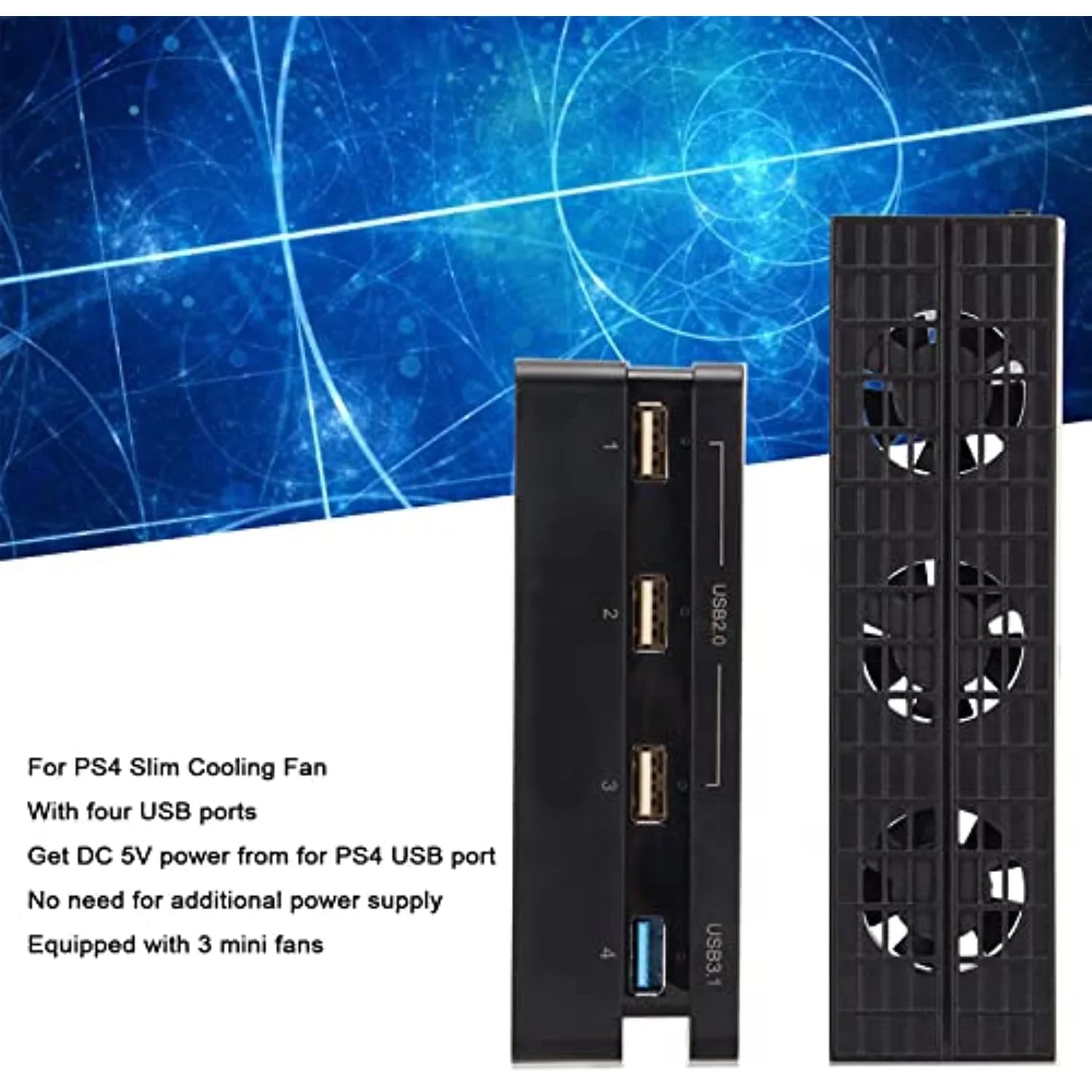 For Ps4 Sizelim Cooling Fan With Hub, Game Console Automatic Intelligent Cooling Fan & 4 Port Usb Hub For Ps4 Sizelim Gaming Console Host