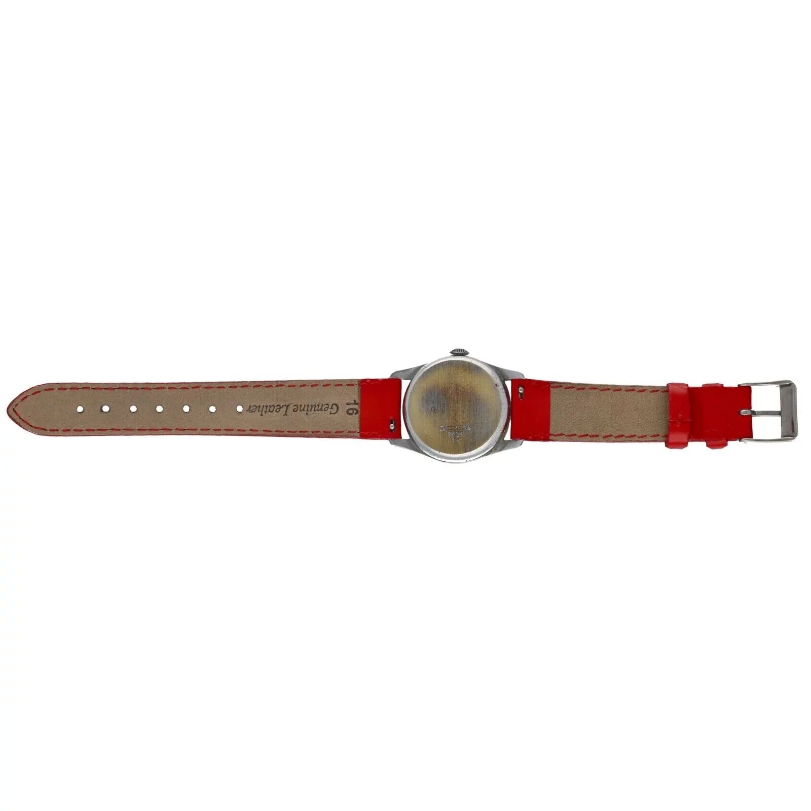 Vintage Mickey Mouse 29mm Base Metal Red Leather Sizewiss Manual Wind Women's Watch