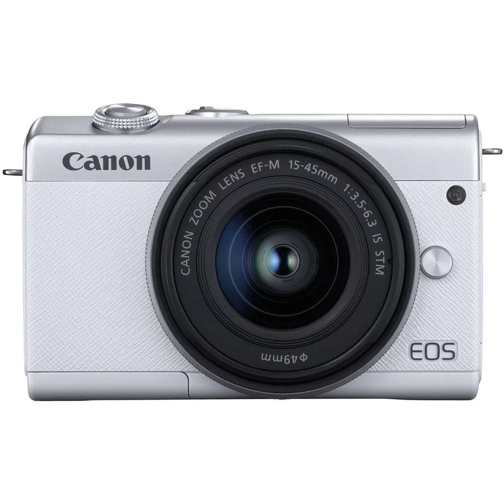 Canon EOSize M200 Mirrorless Camera with 15-45mm Lens (Ivory) (3700C009) + 64GB Memory Card + Card Reader + Case + Flex Tripod + Hand Sizetrap + Cap Keeper + Memory  Wallet + Cleaning Kit