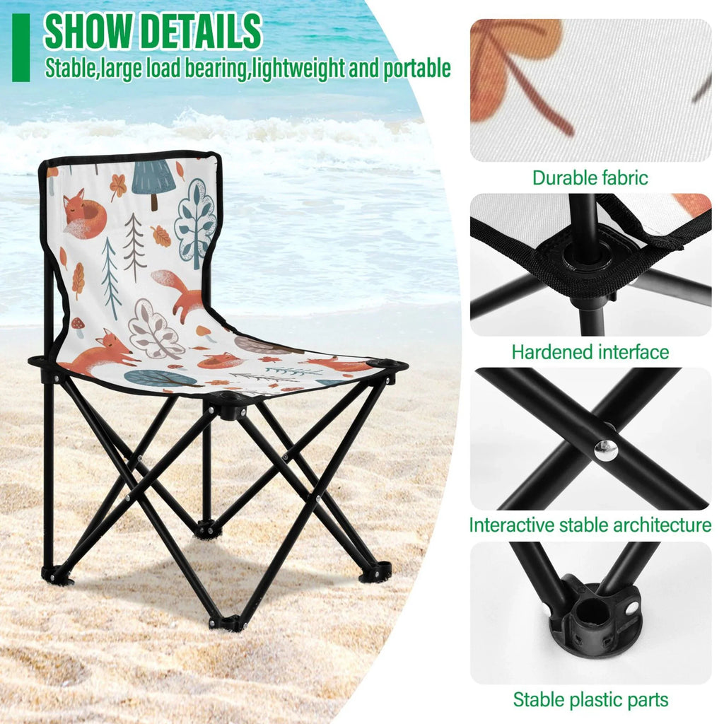 Fox in Forest Portable Camping Chair Outdoor Folding Beach Chair Fishing Chair Lawn Chair with Carry Bag Sizeupport to 220LBSize