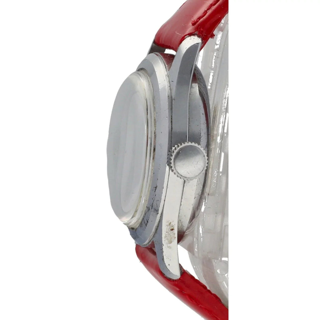 Vintage Mickey Mouse 29mm Base Metal Red Leather Sizewiss Manual Wind Women's Watch