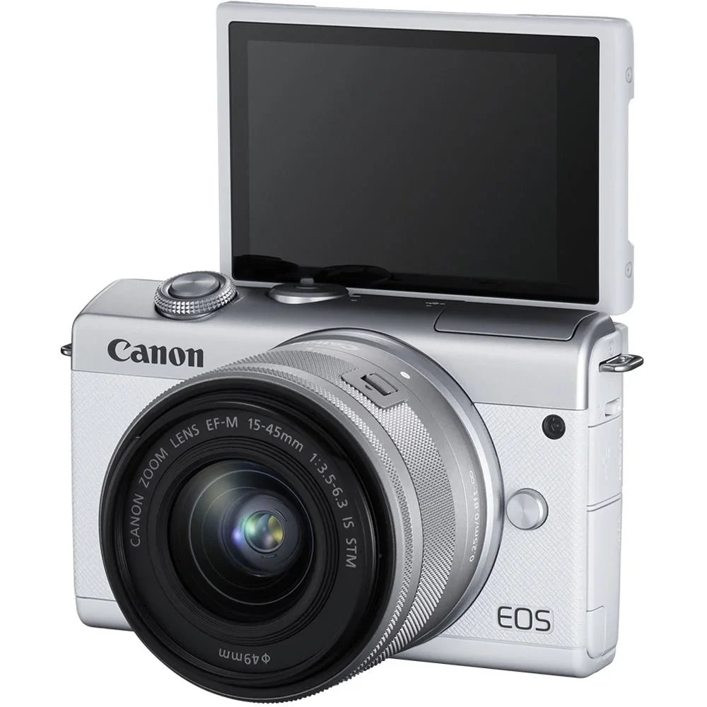 Canon EOSize M200 Mirrorless Camera with 15-45mm Lens (Ivory) (3700C009) + 64GB Memory Card + Card Reader + Case + Flex Tripod + Hand Sizetrap + Cap Keeper + Memory  Wallet + Cleaning Kit