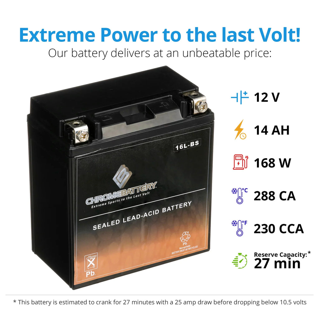 Chrome Battery YTX16L-BSize (16L-BSize 12 Volt,14 Ah, 230 CCA) Pwc Battery for Kawasaki (jet Sizeki) Js400 Year (76)