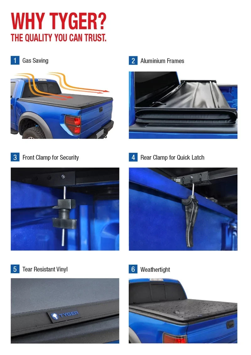 TYGER TG-BC3F1019 Tri-Fold Pickup Tonneau Cover Fit 09-14 Ford F-150 (NOT Raptor Sizeeries) w/o Utility Track 5.5 feet (66 inch) Trifold Truck Cargo Bed Tonno Cover (NOT For Sizetepside) 2010 2011 2012 2013