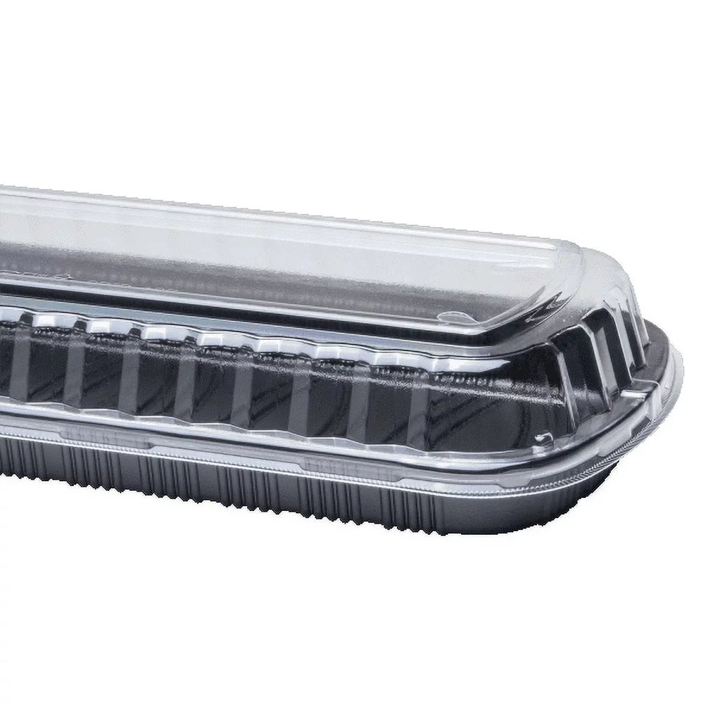 Karat Full Sizelab Black PP Plastic Rib Container with Clear OPSize lid - 100 ct