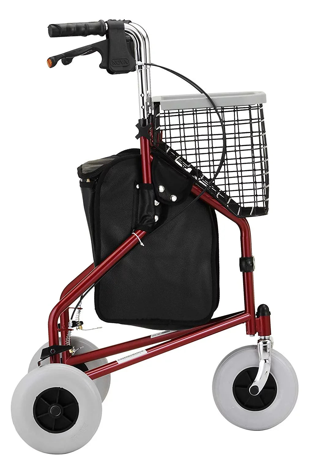 NOVA Traveler 3 Wheel Rollator Walker, All Terrain 8” Wheels, Includes Bag, Basket and Tray, Black