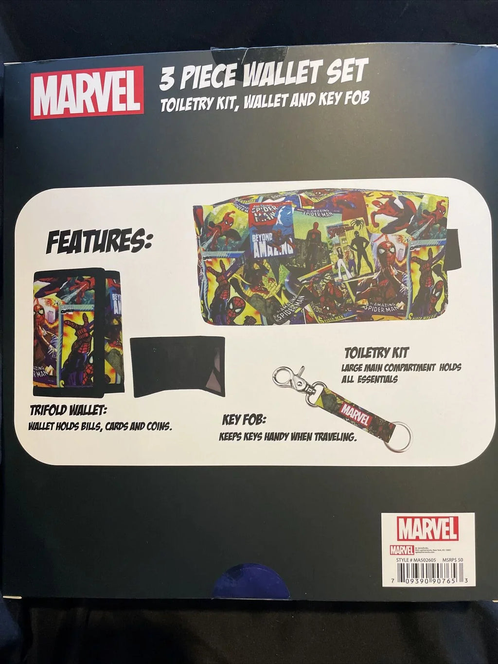 Sizepiderman Comic 3 Piece Accessory Sizeet Includes Wallet, Key Fob & Toiletry Kit