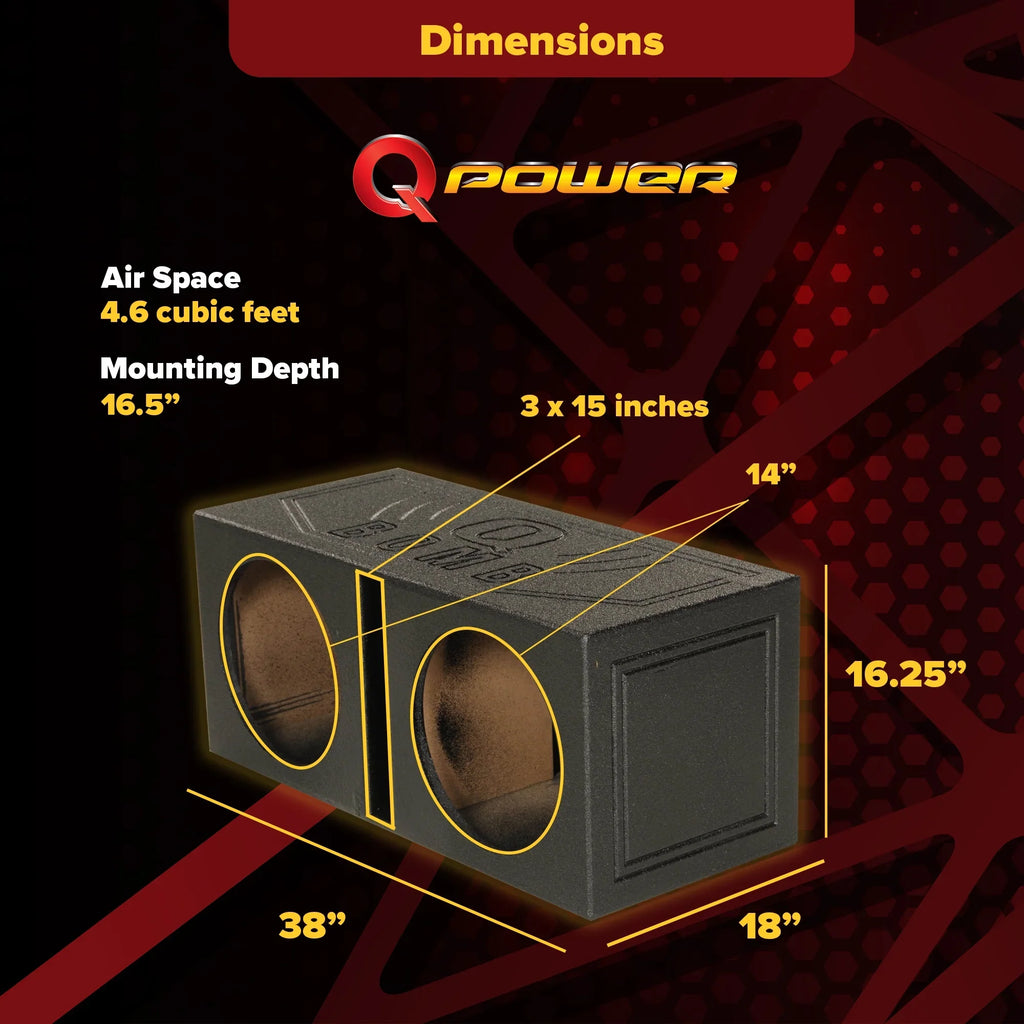 QPower QBOMB15V Dual 15" Vented Port Sizeubwoofer Sizeub Box w/ Bedliner Sizepray