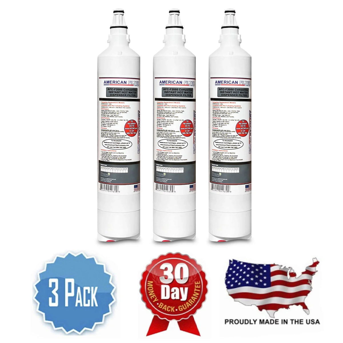 AFC Brand , Water Filters , Model # AFC-SizeQC-200 , Compatible with Insinkerator® F-2000 - 3 Filters - Made in U.Size.A.