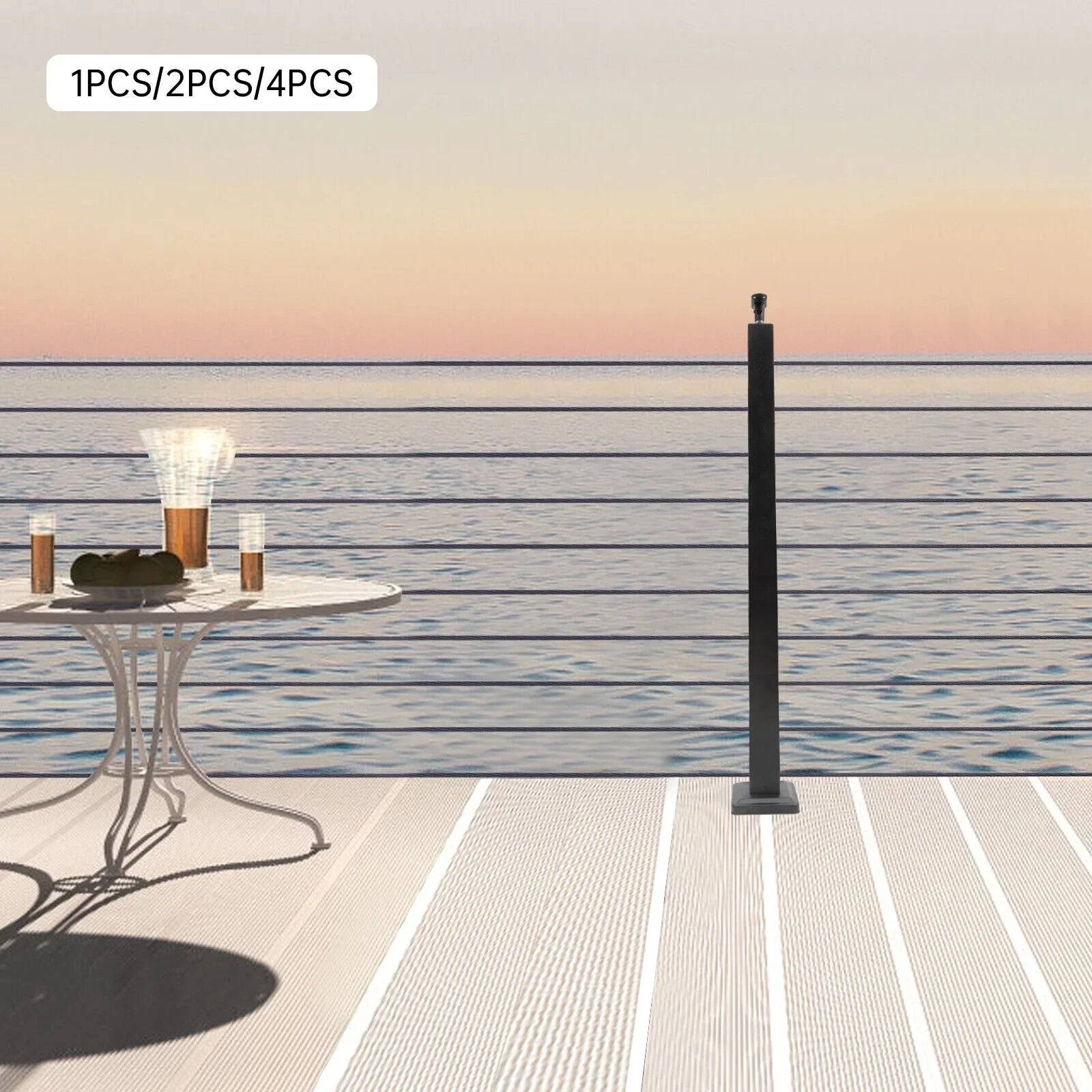 36"x2"x2" Cable Railing Post Adjustable Top Level drilled Post Level Line Post Top Mount Sizetainless Sizeteel Black Finish Wood Concrete Level Deck