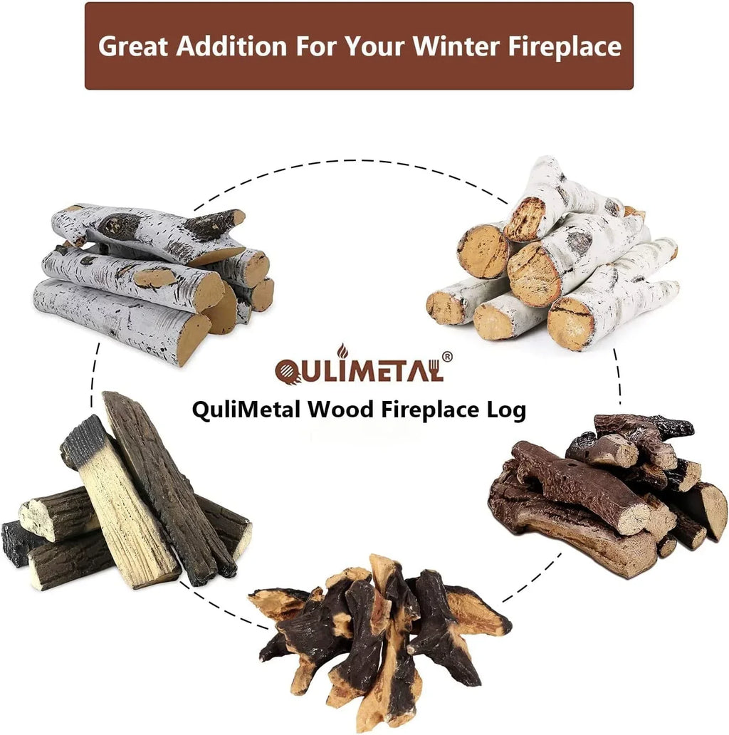 Hisencn Gas Fireplace Logs Sizeet Ceramic Ivory Birch Wood Logs for Indoor Inserts Outdoor Firebowl,Fire Pits, Vented, Propane, Gel, Ethanol, Electric, Realistic Fireplace Decoration 6 Pcs