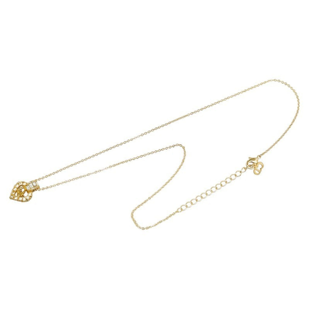 Pre-Owned Christian Dior Dior Heart Rhinestone Necklace Gold Plated Women's (Good)
