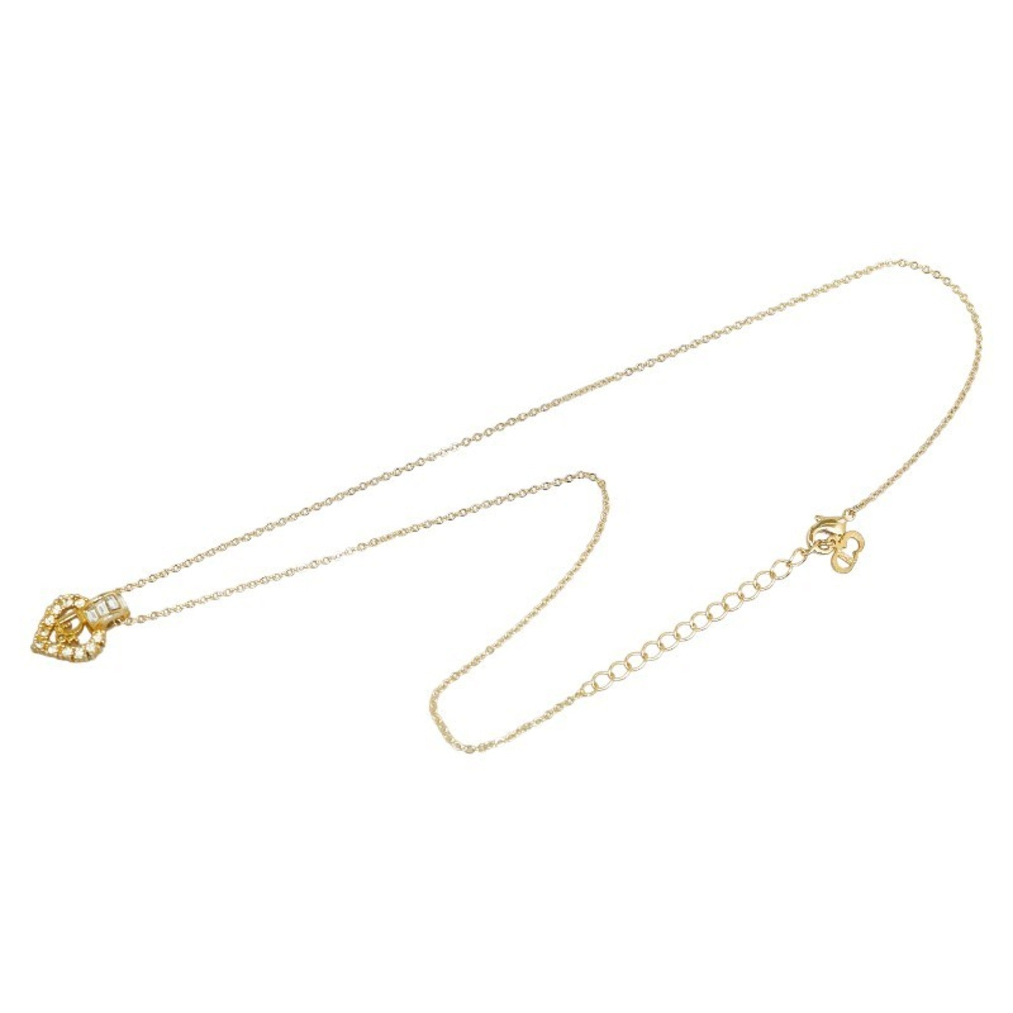 Pre-Owned Christian Dior Dior Heart Rhinestone Necklace Gold Plated Women's (Good)