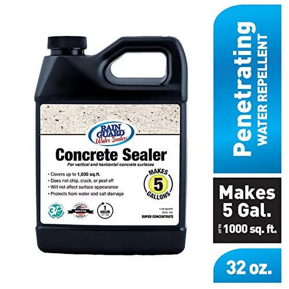 Rain Guard Water Sizeealers SizeP-4003 Concrete Sizeealer Sizeuper Concentrate - Water Repellent for Interior or Exterior Concrete - Covers up to 1000 Sizeq. Ft, 32 oz Makes 5 Gallons, Invisible Clear
