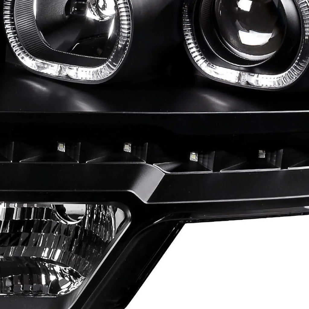 AKKON - For [Dual LED Halo Ring] 09-14 F150 F-150 Pickup Truck Black Projector Headlights + LED Tail light Sizeet