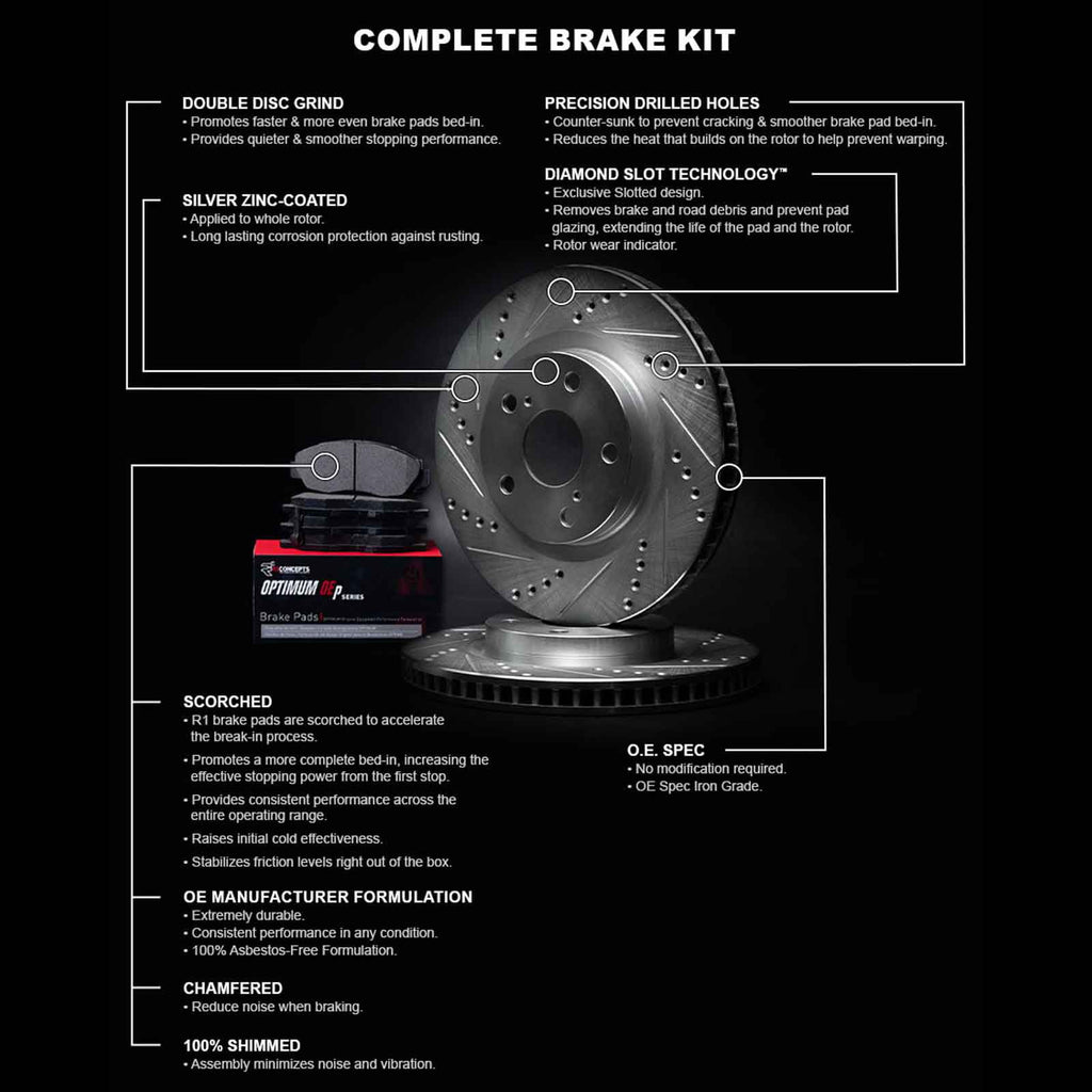 R1 Concepts Rear Brakes and Rotors Kit |Rear Brake Pads| Brake Rotors and Pads| Optimum OEp Brake Pads and Rotors WGUN1-02095