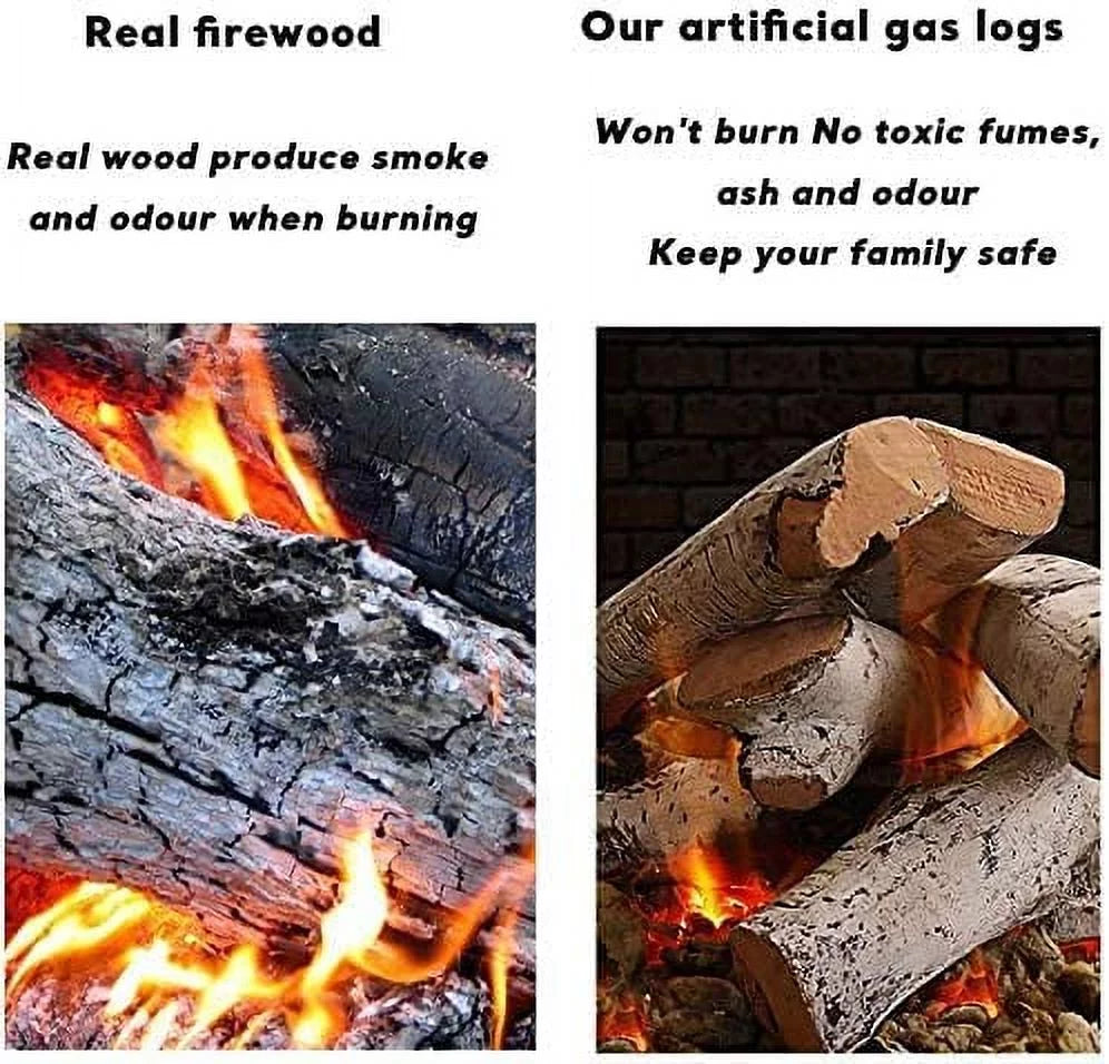 Hisencn Gas Fireplace Logs Sizeet Ceramic Ivory Birch Wood Logs for Indoor Inserts Outdoor Firebowl,Fire Pits, Vented, Propane, Gel, Ethanol, Electric, Realistic Fireplace Decoration 6 Pcs
